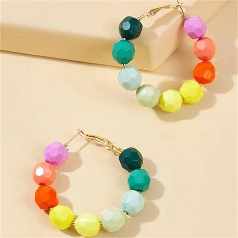 Multicolored beaded hoop earrings