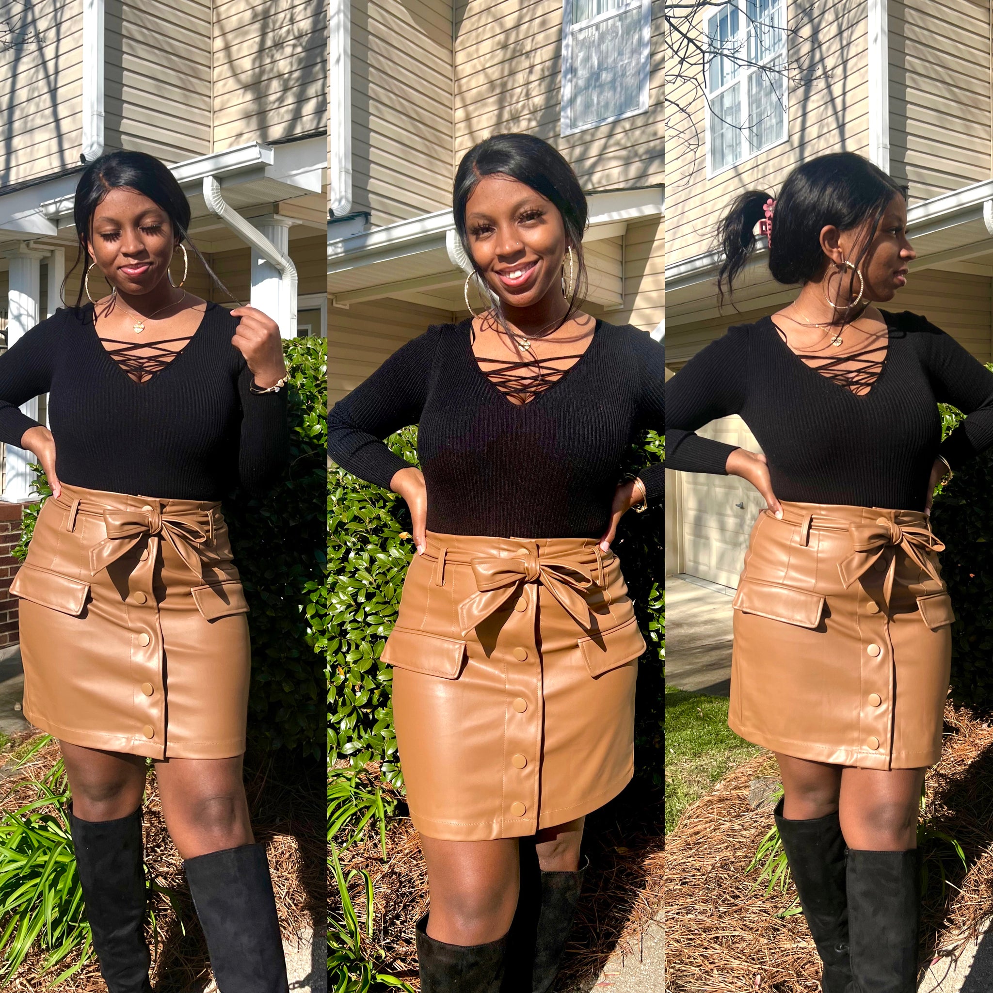 Brown button skirt