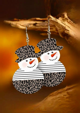 Christmas Snowman Leopard Striped Earrings