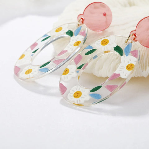 Transparent Pastel Flowers Acrylic Earrings