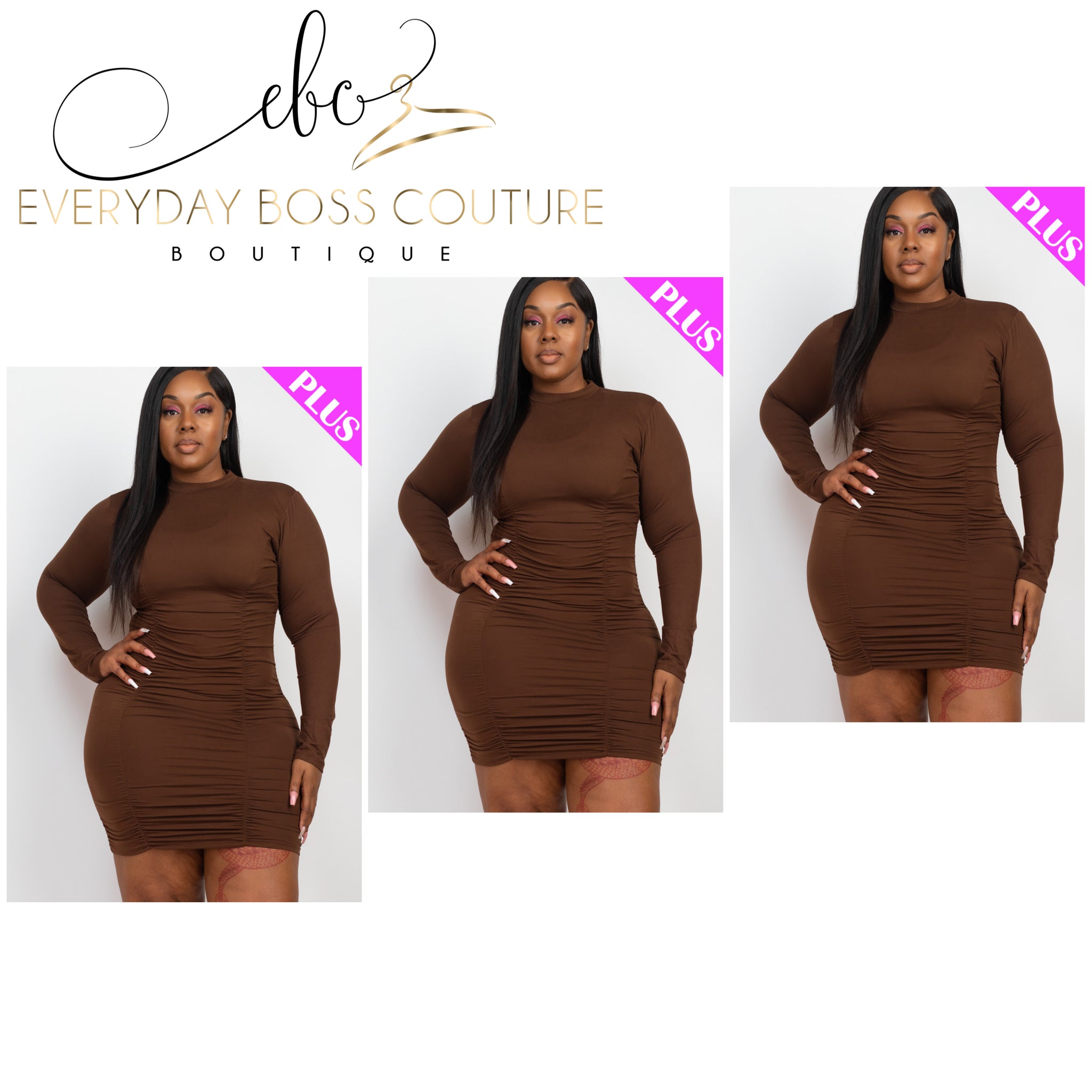 Chocolate Bliss Brown Plus Size Runched Dress